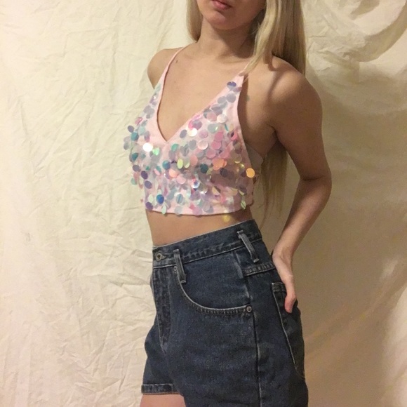 ♡ motel rocks pink sequin crop top ♡ - Picture 2 of 3